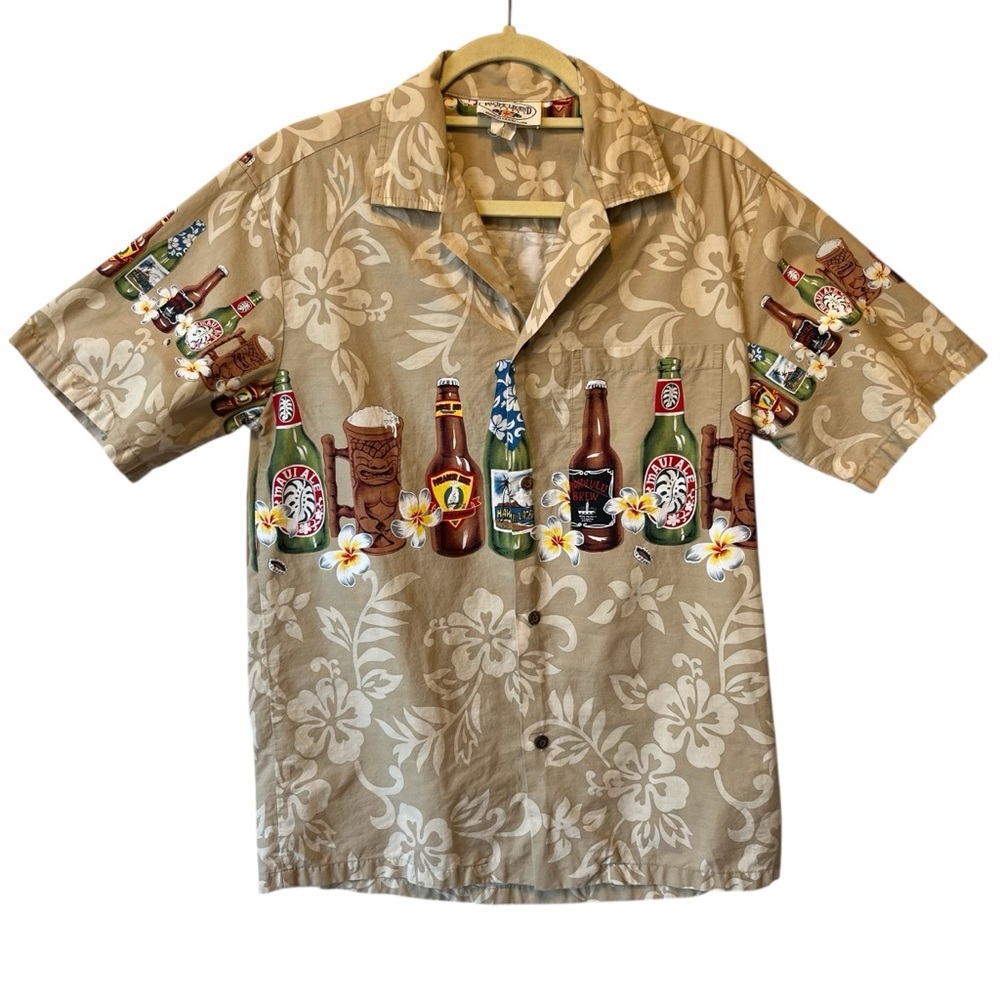 Pacific Legend Vintage Hawaiian Beer shirt Medium Button up Floral Tropical Mens